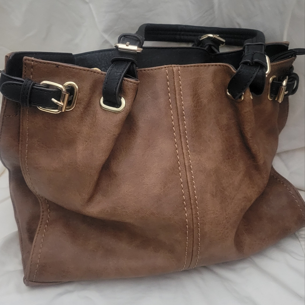 two toned black/brown satchel